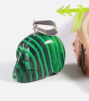 Carved Stone Green Skull Pendant - Includes 20 Inch Snake Chain